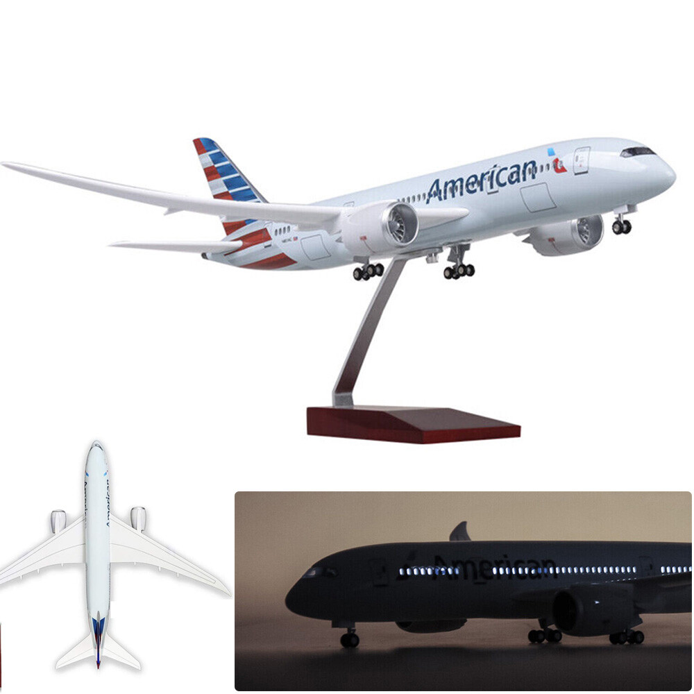 18” 1:130 Scale Model Jet Airplane American Boeing 787 Model Plane W/ LED Light