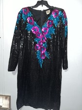 VTG Elegance Anujan Black Sequin Party Dress Size Large (E21)