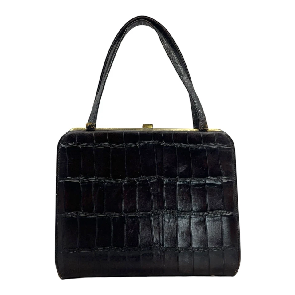 Bolso de mano vintage años 50 60 cocodrilo cuero en relieve reptil estructurado Foto 4 de 4