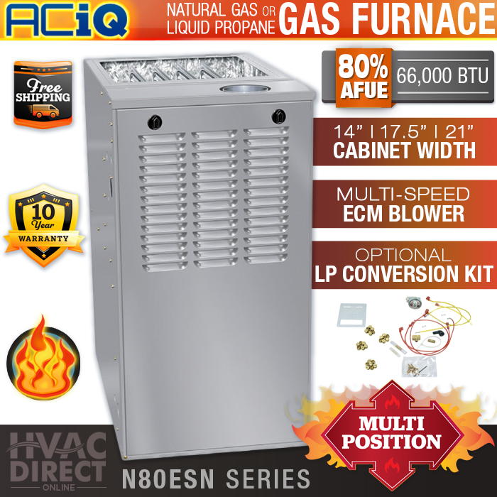 ACiQ Multi-Position 66000 BTU 80% AFUE Stage Propane LP or Natural Gas  Furnace