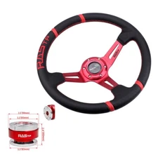 Red Aluminum &Leather Drifting JDM 13.5" Racing Steering Wheel+Quick Release Kit