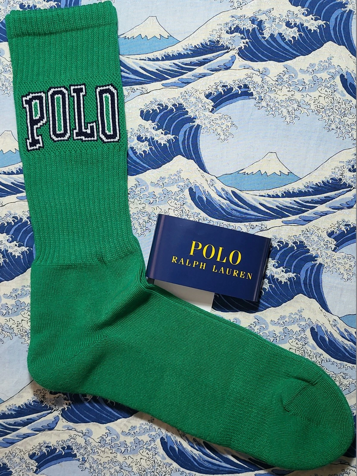 Polo Ralph Lauren Mens Japanese Cushioned Cotton Socks Bold 'POLO' Green UK 7-9