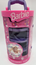 Vintage 1992 Mattel Barbie Round Cylinder Accessory Case Clothes Storage Box