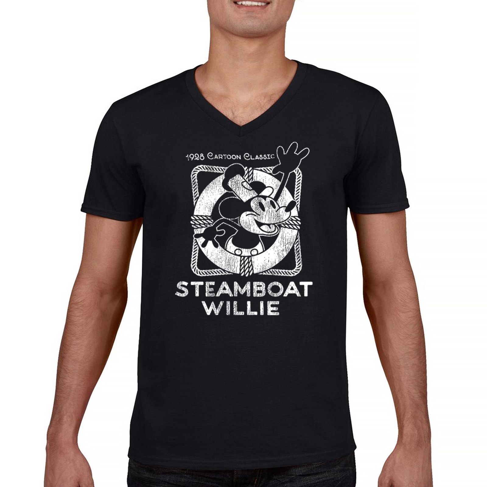 ALTRA Maglietta Steamboat Willie Vintage Life Preserver collo a V cartone animato Maglietta classica