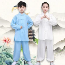 Kids Unisex Linen Kung Fu Tai Chi Uniform Martial Arts Suit Wushu Clothes Outfit