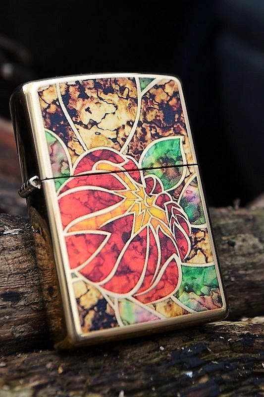 Zippo Lighter - Fusion Lotus Flower - Stained Glass - Brass