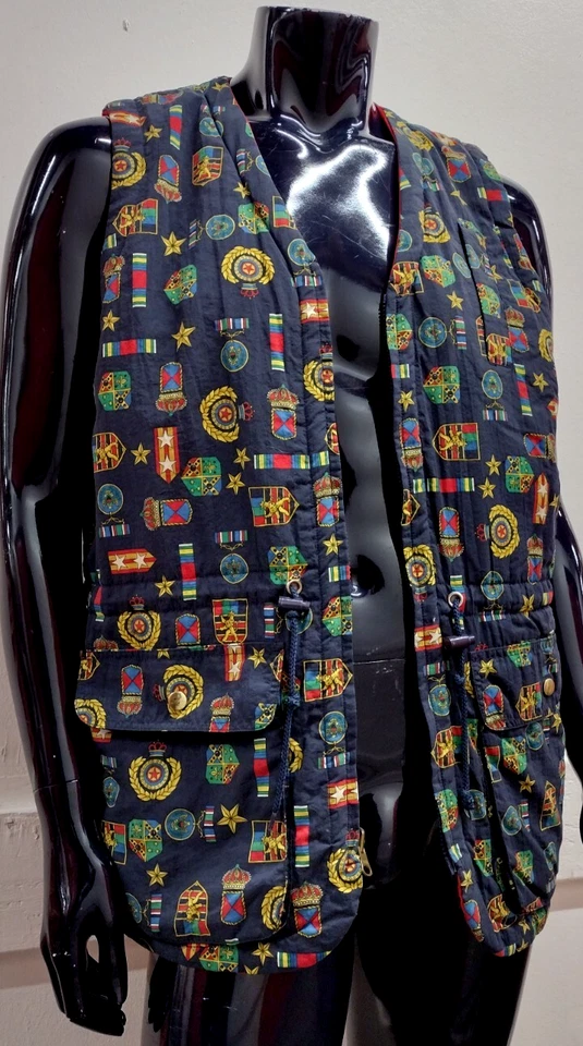 Vintage LIZ SPORT 1990s Bomber Vest Puffer Pockets L MILITARY NAUTICAL UNISEX - Image 2 of 4