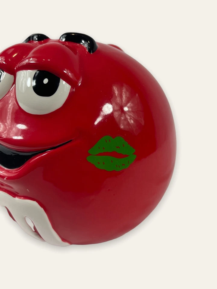 RARE!! M&M Red Ceramic Cookie Jar Candy Galerie Green Kiss Lips 2003 Vintage - Image 3 of 4