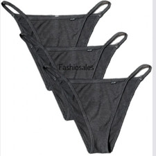 Victorias Secret PINK  Soft Cotton Ribbed Bikini Panty XLarge Gray Lot Of 3 New