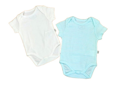 Kurzarm Body 6 - 9 Monat 2 er Set Junge Weiß Grün  100% Baumwolle