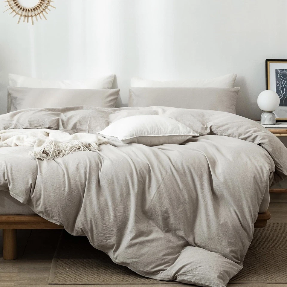 NEW West Elm Boho Cream Beige Queen Size Cotton Linen Bedding Duvet Sham Set - Image 3 of 4