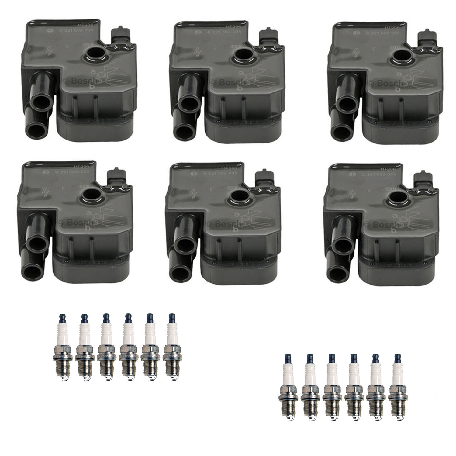 Bosch 6 Ignition Coil Denso 12 U-Groove Spark Plug Kit For Crossfire W203 V6