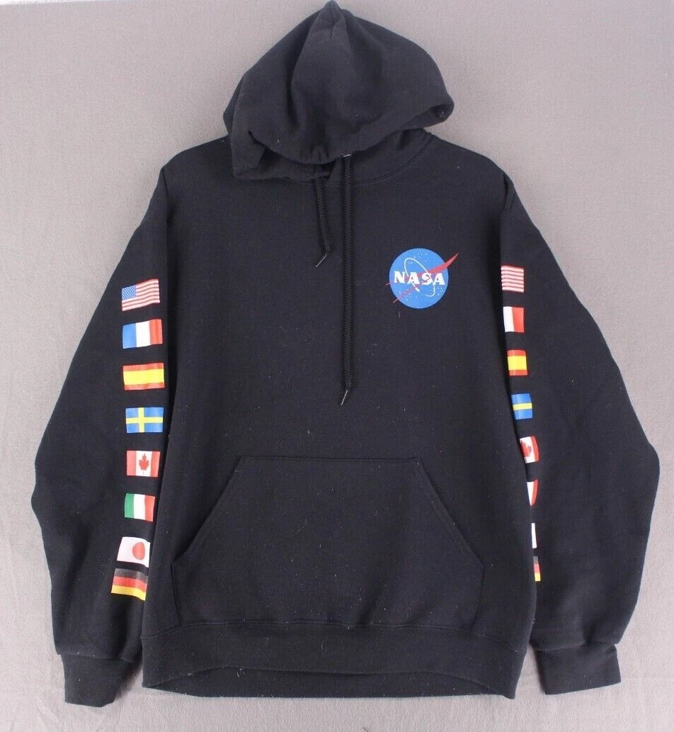 NASA Hoodie Mens Medium Pullover Sweater Long Sleeve Fleece Double Sided Graphic
