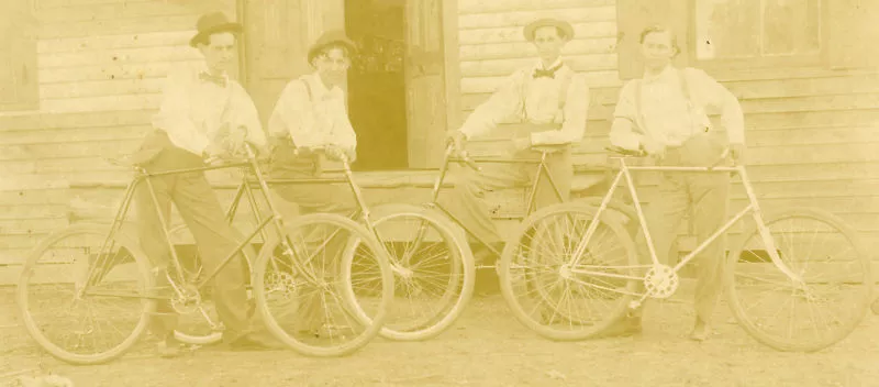 ANTIQUE BICYCLES HANDSOME MEN QUAD ARTISTIC AMERICAN WHEELS TIRES