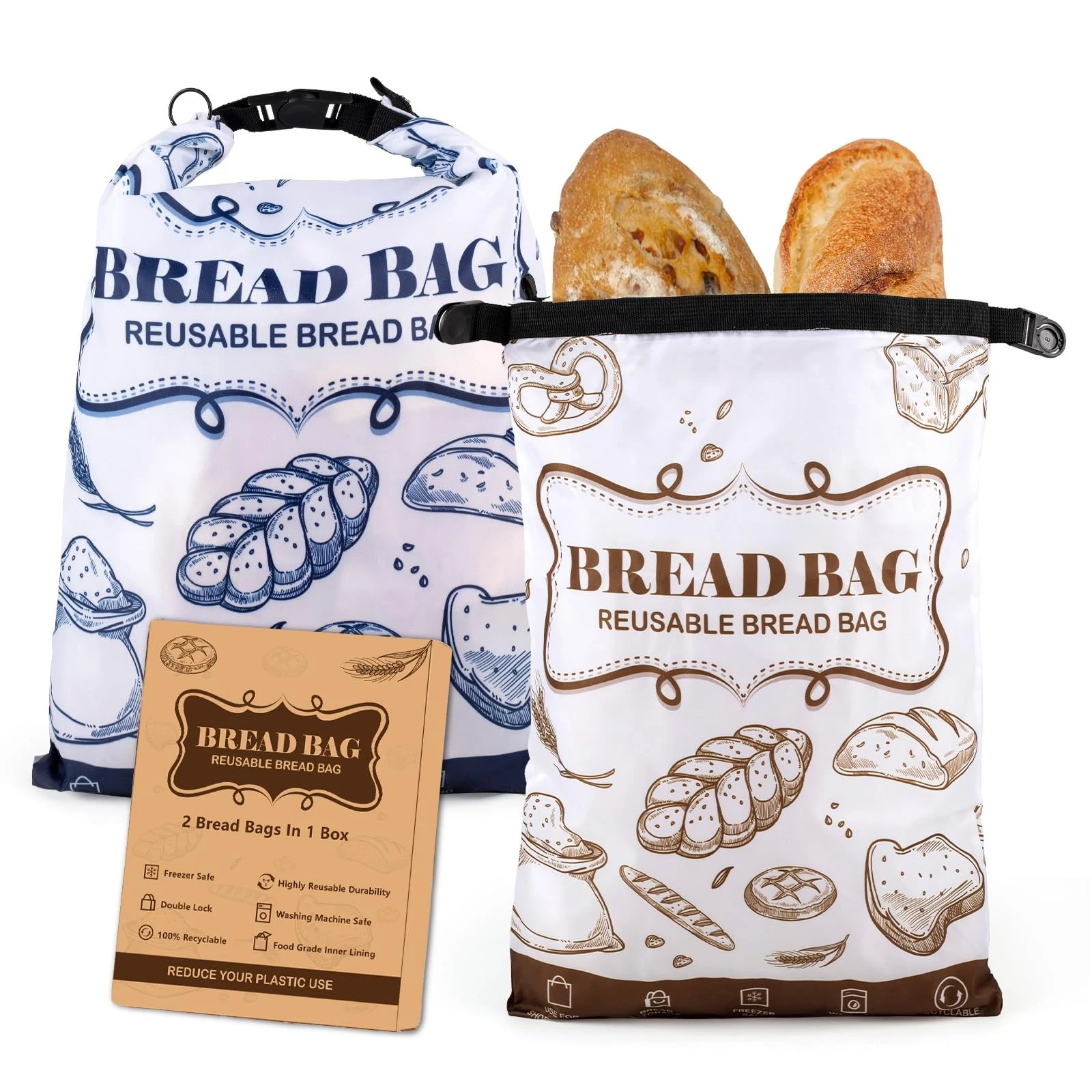 Bread Bags, 2 Packs Bread Bags for Homemade Roti, Reusable Sourdough Storage ...