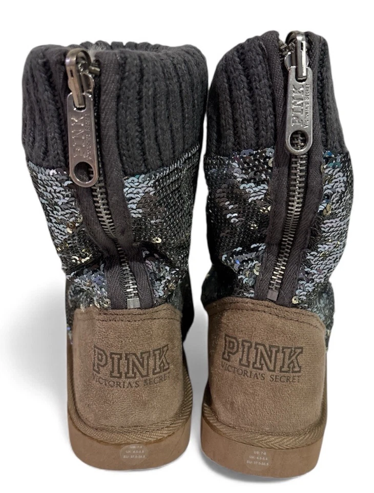 Victoria Secret ROSA Imitación Piel Mukluks Reversibles Plata Bling Botas Talla 7-8 M Foto 3 de 4