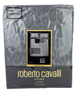 Roberto Cavalli KING Duvet Cover Set Gray Leopard Print Luxury Bedding
