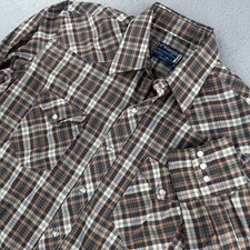 Vintage Wrangler Shirt Mens 16.5 L Plaid Pearl Snap Thin XLong Tails Made In USA