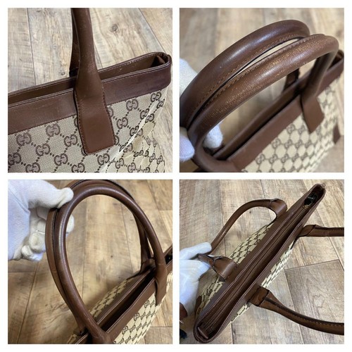 Gucci sac fourre-tout bandoulière main toile cuir marron beige du Japon authentique - Photo 9/24