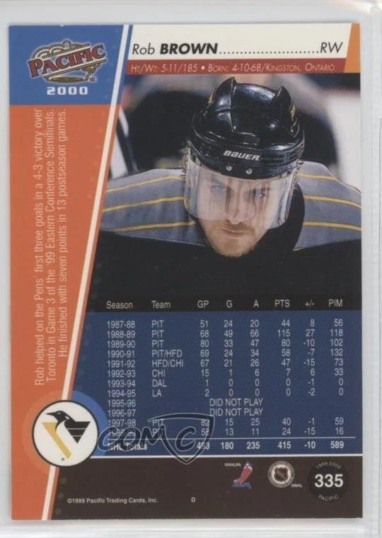 1999-00 Pacific Rob Brown #335 - Image 2 of 2