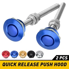 2x BLUE Push Button Quick Release Hood Bonnet Pin Lock Clip Car Bumper Latch set