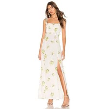 Show Me Your Mumu Maxi Dress M White Yellow Flowers Double Slit Cottagecore Boho