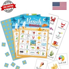 Beach Party Bingo Cards, Summer Bingo Games for 24 Players, Pool Party Games ...