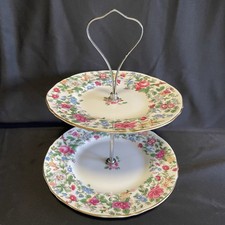 Crown Staffordshire 2 Tier Cake Plate Stand - 23cms High - Ex Condition