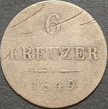 AUSTRIA IMPERO AUSTRIACO 6 INCROCIATORI 1849 C KM#2200 F++ ARGENTO FRANCO GIUSEPPE I. 1848-1916