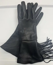 Black Goatskin Leather Fringe Gauntlets - Size medium   - Made In The USA
