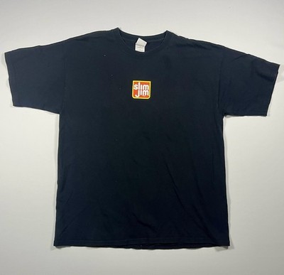 Vintage Slim Jim Logo T Shirt Mens XL Black Gildan Ultra Cotton Heavyweight Tee￼