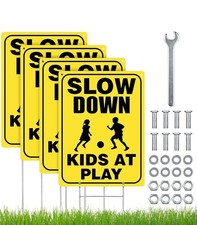 4 Pk.Slow Down Children at Play Signs-Reflective Metal Yard Stakes/Pole/Fence/Rd