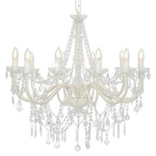 Lampe Kronleuchter Leuchter Deckenlampe Deckenleuchte Hängelampe Mit Perlen Weiß