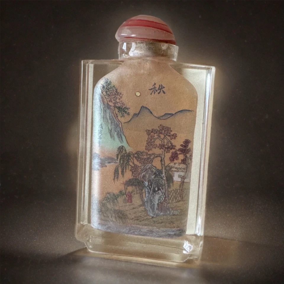 "Botella de tabaco china pintada en el interior con poema y paisaje - firmada Li Yin - 4,25""" Foto 2 de 4