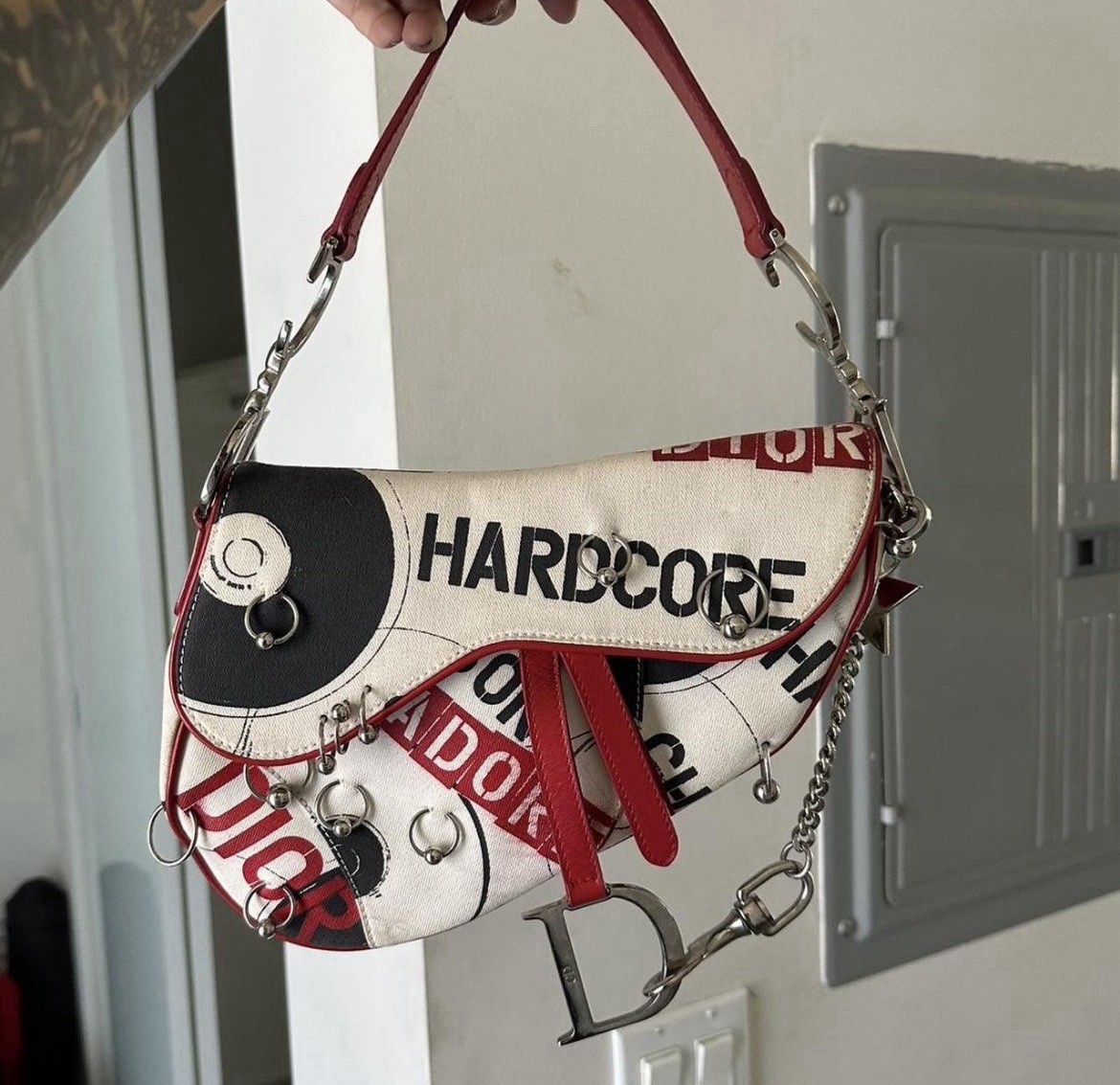 Pre-Owned Christian Dior Hardcore Punk Saddle Bag Red White Black