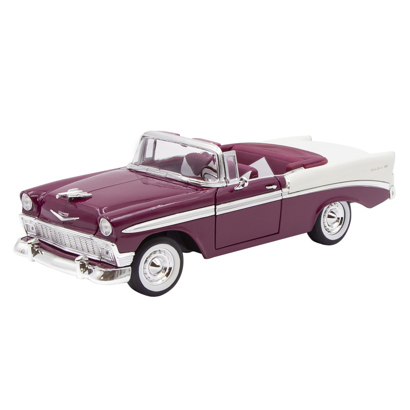 Литой под давлением автомобиль Chevrolet Bel Air Convertible в масштабе 1:18 1956 года, фиолетовый/белый