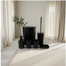 6-Piece Black Bathroom Accessory Set w/ Trash Can Toilet Brush