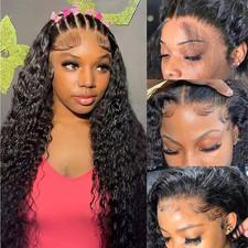 Muzkala 13X6 Deep Wave Lace Front Wigs Human Hair Pre Plucked 30 Inch 13X6 Hd