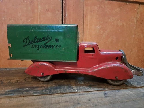 Deluxe Delivery Co Marx Wyandotte 1930's Wood Wheels Pressed Steel 11" Nice!