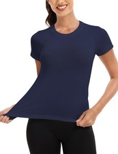 Workout Tops for Women Hip Length Athletic Running Gym Yoga Short Sleeve Shir...