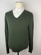 Polo Ralph Lauren Men's Dark Green Pima Cotton V-Neck Sweater Medium Vintage