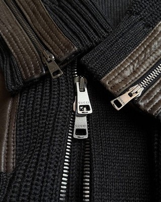 Gucci by Tom Ford AW2003 Leather Panel Trim Drivers Knit Jacket