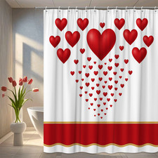 Red Heart Shower Curtain on White Background, Valentine's Day Decor