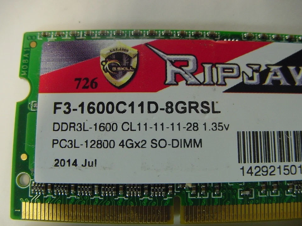 G.SKILL RIPJAWS - F3-1600C11D-8GRSL DDR3L-1600 1.35V PC3L-12800 4GBX2 SO-DIMM - Image 2 of 4