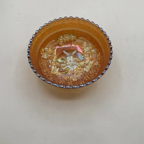 Vintage Imperial Carnival Glass Bowl Windmill Pattern 7in