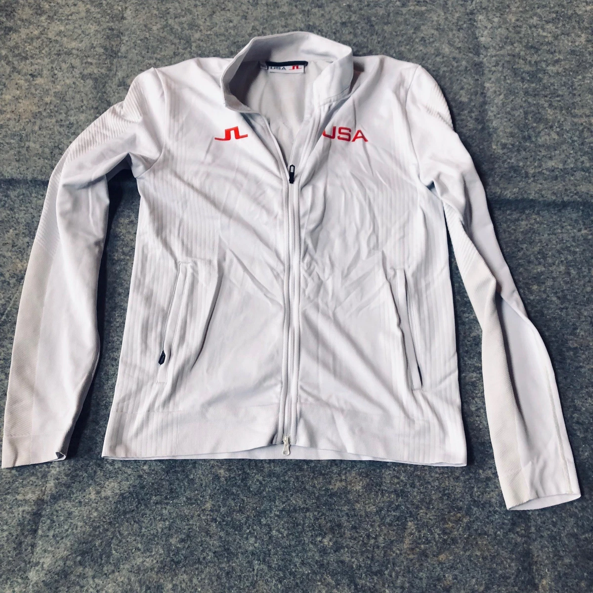 J.LINDEBERG ジップアップ トラックジャケット L ゴルフ J.Lindeberg Track Jacket Mens Medium White USA Golf Full Zip