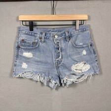 Levis 501 Original High Rise Distressed Denim Cutoff Shorts Light Wash W27