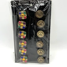 Vintage Button Covers Set of 12 Goldtone Jewels Crest Accessory Design Group