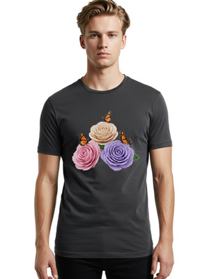 Monarch-Butterflies-Roses Mens Graphic Tee, 100% Cotton, Casual Summer Wear