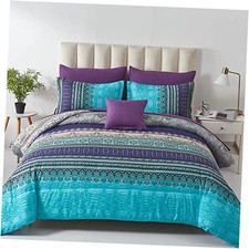 Boho Comforter Set Size 8 Piece Bed in a Bag Bohemian Striped Queen Aqua